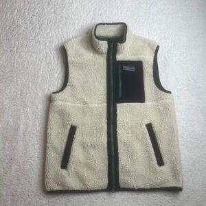 Vineyard vines supershep men cream deep pile fleece lined full zip vest preppy M